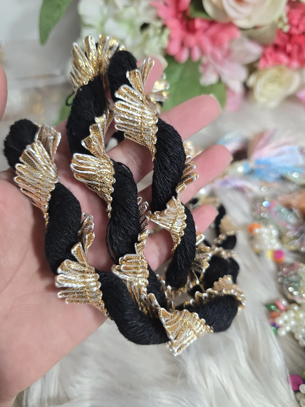 Multicolor Thread & Bead Ethnic Tassel Punjabi Paranda with Black & Gold Accent